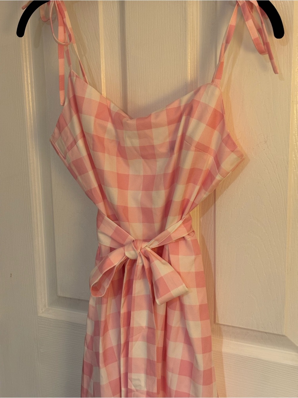 Pink Gingham Strappy Sleeve Cocktail Midi A-Line Dress Size S